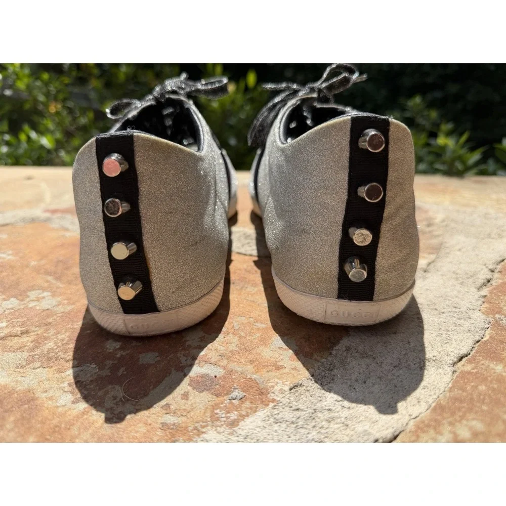 Gucci Bambi Glitter Stud Low Top Sneakers Silver Cat Head EU 45 US 11.5 Men's